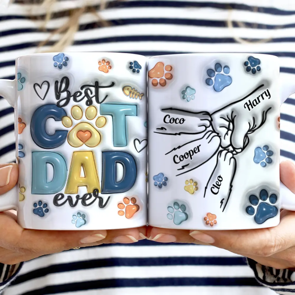 Paws And Human Hand Fist Bump Best Cat Dad Ever - 3D Inflated Effect Printed Mug, Personalized White Edge-to-Edge Mug Paws And Human Hand Fist Bump Best Cat Dad Ever - 3D Inflated Effect Printed Mug, Personalized White Edge-to-Edge Mug