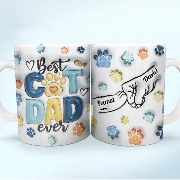 Paws And Human Hand Fist Bump Best Cat Dad Ever - 3D Inflated Effect Printed Mug, Personalized White Edge-to-Edge Mug Paws And Human Hand Fist Bump Best Cat Dad Ever - 3D Inflated Effect Printed Mug, Personalized White Edge-to-Edge Mug