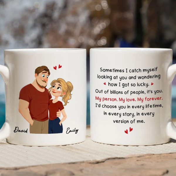 Personalized Couple Quote Ceramic Mug, Hugging Illustration for Morning Coffee, Unique Romantic Gift for Him or Her Personalized Couple Quote Ceramic Mug, Hugging Illustration for Morning Coffee, Unique Romantic Gift for Him or Her