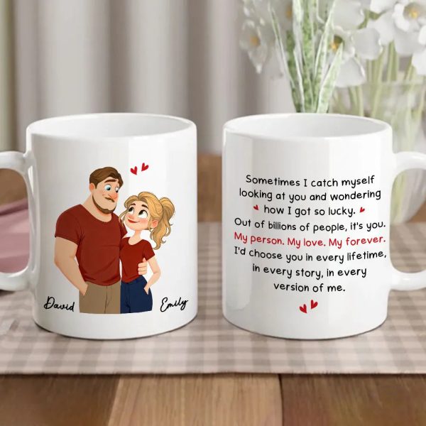 Personalized Couple Quote Ceramic Mug, Hugging Illustration for Morning Coffee, Unique Romantic Gift for Him or Her Personalized Couple Quote Ceramic Mug, Hugging Illustration for Morning Coffee, Unique Romantic Gift for Him or Her