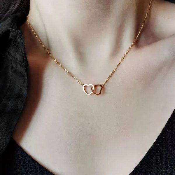 Personalized Double Heart Name Necklace in Stainless Steel Personalized Double Heart Name Necklace in Stainless Steel