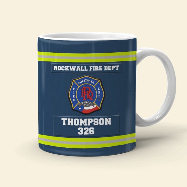 Personalized Firefighter White Edge-to-edge Mug With Custom Badge, Name & Number, Gift For Firefighter