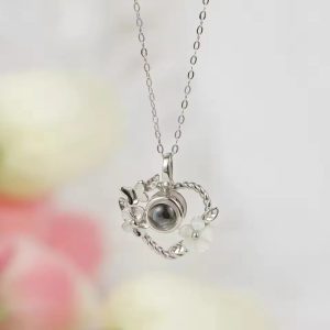Personalized Flower Heart Projection Necklace in 925 Silver