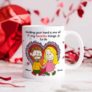 Personalized Gift For Couples Valentine White Mug Couple Holding Hand 01KALU261224DA