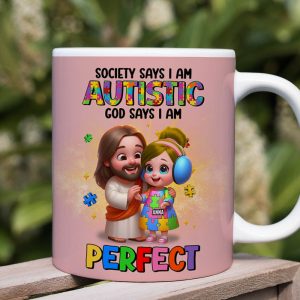 Personalized Gifts For Autism Kid Mug, God Protect Him/ Her In His Arms 01qhtn050325