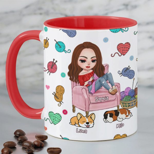 Personalized Gifts For Knitting Lover Accent Mug Women Sitting Knitting With Dog 04XQPU010824HH