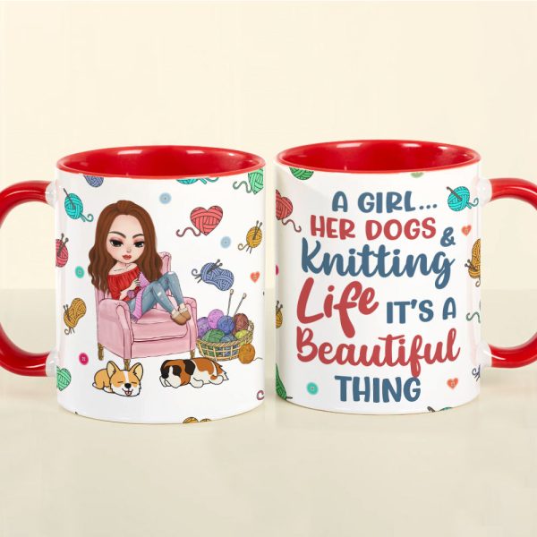 Personalized Gifts For Knitting Lover Accent Mug Women Sitting Knitting With Dog 04XQPU010824HH