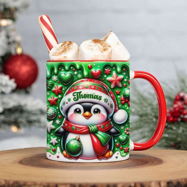 Personalized Gifts For Penguin Lovers, Red Accent Mug 3D Xmas Penguins 04HUTI200824 Personalized Gifts For Penguin Lovers, Red Accent Mug 3D Xmas Penguins 04HUTI200824