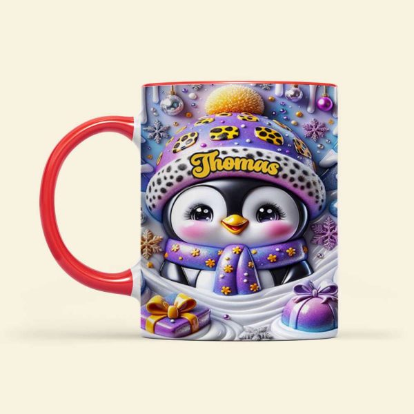 Personalized Gifts For Penguin Lovers, Red Accent Mug 3D Xmas Penguins 04HUTI200824 Personalized Gifts For Penguin Lovers, Red Accent Mug 3D Xmas Penguins 04HUTI200824