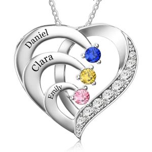 Personalized Heart Name Necklace with Birthstones