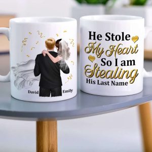 Personalized Newly Wedding Couple Coffee Mug, He Stole My Heart, Personalized Coffee Mug, Wedding Gift, Birthday Gift For Husband