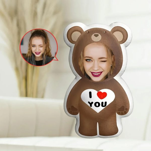 Personalized Photo Bear Plush Pillow with I Love You Message Personalized Photo Bear Plush Pillow with I Love You Message