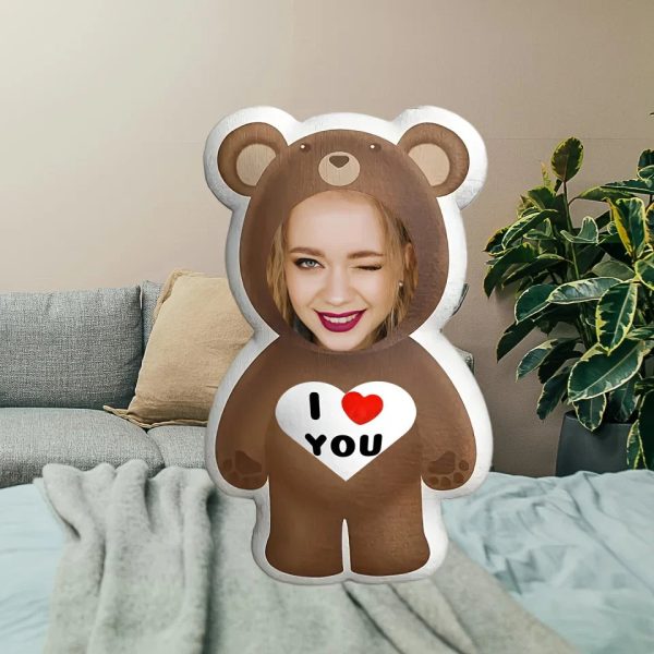 Personalized Photo Bear Plush Pillow with I Love You Message Personalized Photo Bear Plush Pillow with I Love You Message