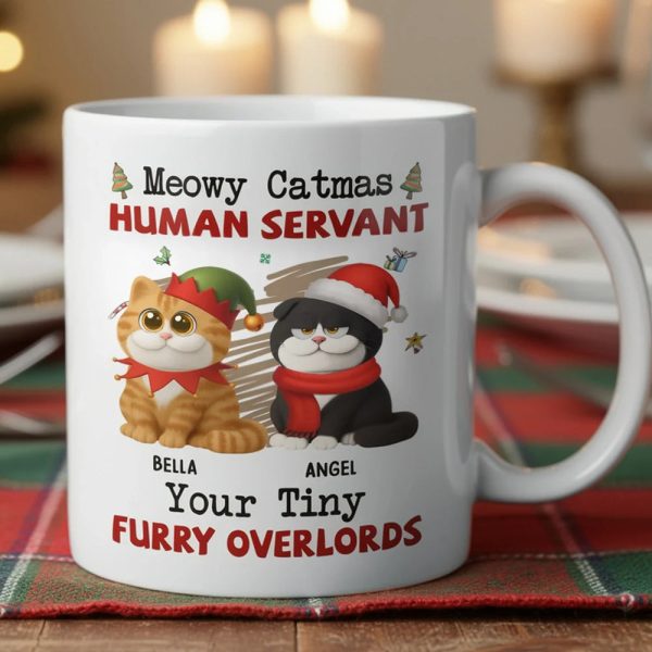 Personalized White Ceramic Mug for Cat Lovers Meowy Catmas Tiny Furry Overlords Design Funny Custom Gift for Your Human Servant Personalized White Ceramic Mug for Cat Lovers Meowy Catmas Tiny Furry Overlords Design Funny Custom Gift for Your Human Servant