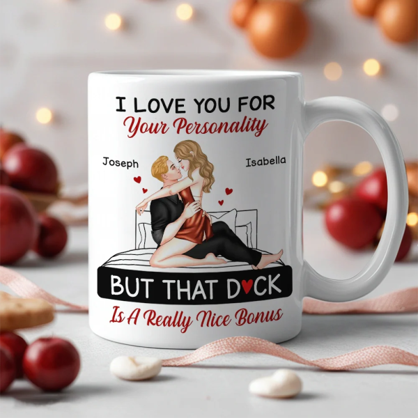 Personalized White Ceramic Mug for Couples with Hugging Bed Scene Fun Romantic Coffee Gift, A Really Nice Bonus Surprise Personalized White Ceramic Mug for Couples with Hugging Bed Scene Fun Romantic Coffee Gift, A Really Nice Bonus Surprise
