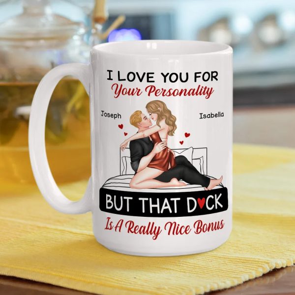 Personalized White Ceramic Mug for Couples with Hugging Bed Scene Fun Romantic Coffee Gift, A Really Nice Bonus Surprise Personalized White Ceramic Mug for Couples with Hugging Bed Scene Fun Romantic Coffee Gift, A Really Nice Bonus Surprise