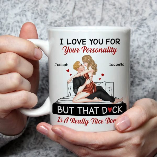 Personalized White Ceramic Mug for Couples with Hugging Bed Scene Fun Romantic Coffee Gift, A Really Nice Bonus Surprise Personalized White Ceramic Mug for Couples with Hugging Bed Scene Fun Romantic Coffee Gift, A Really Nice Bonus Surprise