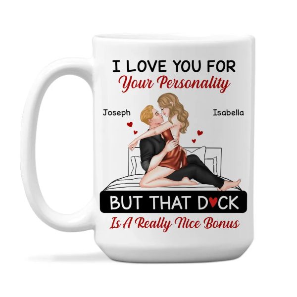Personalized White Ceramic Mug for Couples with Hugging Bed Scene Fun Romantic Coffee Gift, A Really Nice Bonus Surprise Personalized White Ceramic Mug for Couples with Hugging Bed Scene Fun Romantic Coffee Gift, A Really Nice Bonus Surprise