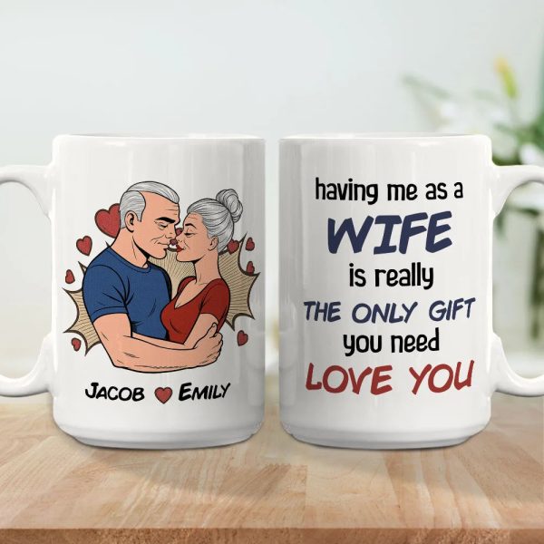 Personalized Wife Gift White Ceramic Mug with Kissing Couple Illustration, The Only Gift You Need, Unique Romantic Gift Personalized Wife Gift White Ceramic Mug with Kissing Couple Illustration, The Only Gift You Need, Unique Romantic Gift