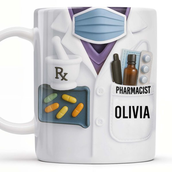 Pharmacist, Solves Problems You Don't Understand, Lab Coat and Pills - Personalized Custom Coffee Mug - GRAD311_MG