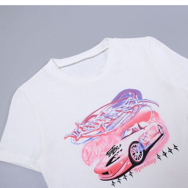 Pink Graphic Car Baby Tee Pink Graphic Car Baby Tee