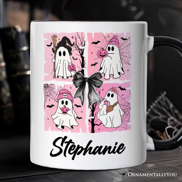 Pink Halloween Ghost Personalized Mug, Coquette Spooky Season Gift with Custom Name for Girly Aesthetic Pink Halloween Ghost Personalized Mug, Coquette Spooky Season Gift with Custom Name for Girly Aesthetic