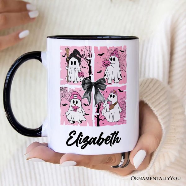 Pink Halloween Ghost Personalized Mug, Coquette Spooky Season Gift with Custom Name for Girly Aesthetic Pink Halloween Ghost Personalized Mug, Coquette Spooky Season Gift with Custom Name for Girly Aesthetic
