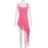 Pink Irregular Ruffle Tie-Up Strap Mini Dress Pink Irregular Ruffle Tie-Up Strap Mini Dress