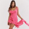 Pink Irregular Ruffle Tie-Up Strap Mini Dress Pink Irregular Ruffle Tie-Up Strap Mini Dress
