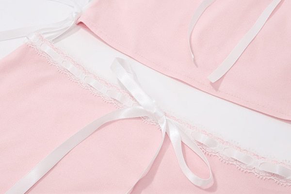 Pink Lace Bow Cami Top And Mini Skirt Set Pink Lace Bow Cami Top And Mini Skirt Set