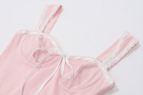 Pink Lace Bow Cami Top And Mini Skirt Set Pink Lace Bow Cami Top And Mini Skirt Set