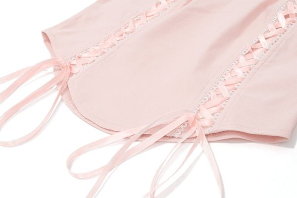 Pink Lace Up Corset And Pleated Mini Skirt Set Pink Lace Up Corset And Pleated Mini Skirt Set