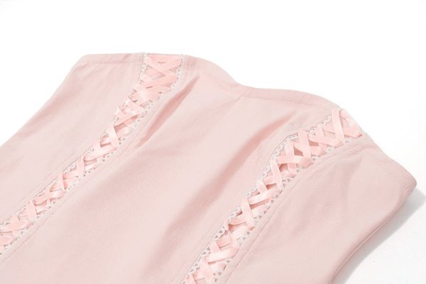 Pink Lace Up Corset And Pleated Mini Skirt Set Pink Lace Up Corset And Pleated Mini Skirt Set