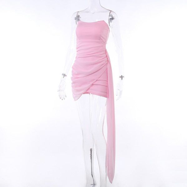 Pink Mesh Corset Draped Tube Mini Dress