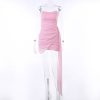 Pink Mesh Corset Draped Tube Mini Dress
