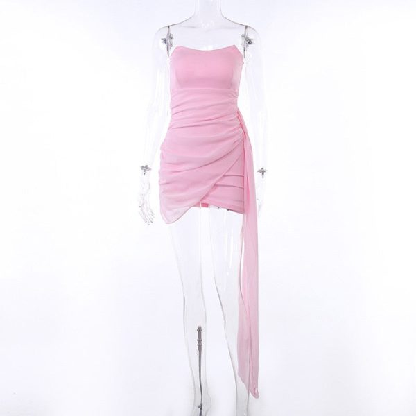 Pink Mesh Corset Draped Tube Mini Dress