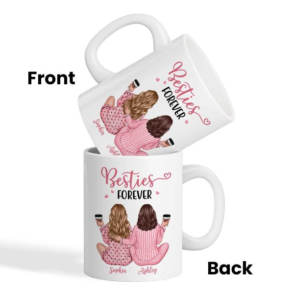 Pink Pajamas Besties, Besties Forever Personalized Mug, Heartfelt Gift For Best Friends, BFF
