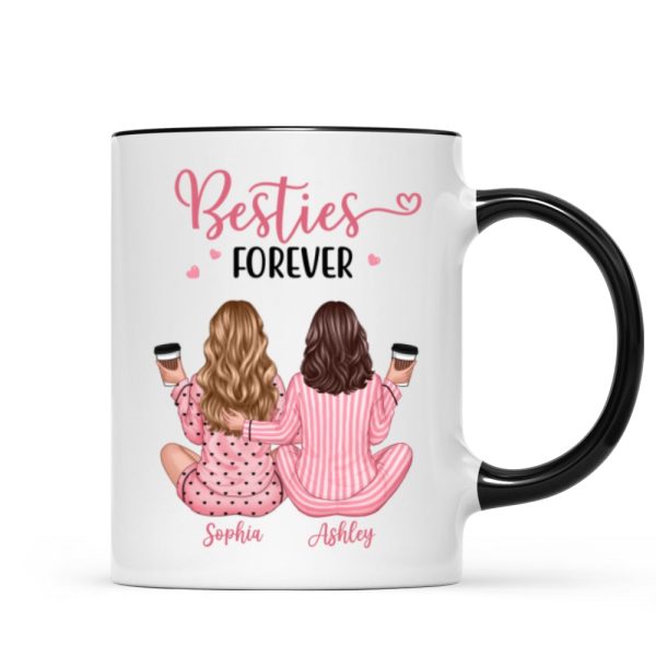 Pink Pajamas Besties, Besties Forever Personalized Mug, Heartfelt Gift For Best Friends, BFF
