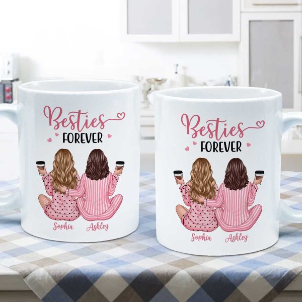 Pink Pajamas Besties, Besties Forever Personalized Mug, Heartfelt Gift For Best Friends, BFF