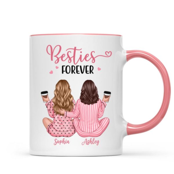 Pink Pajamas Besties, Besties Forever Personalized Mug, Heartfelt Gift For Best Friends, BFF