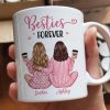 Pink Pajamas Besties, Besties Forever Personalized Mug, Heartfelt Gift For Best Friends, BFF