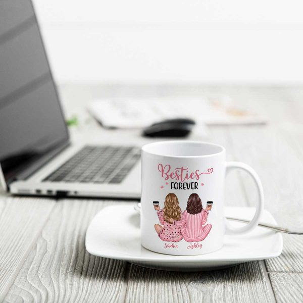 Pink Pajamas Besties, Besties Forever Personalized Mug, Heartfelt Gift For Best Friends, BFF