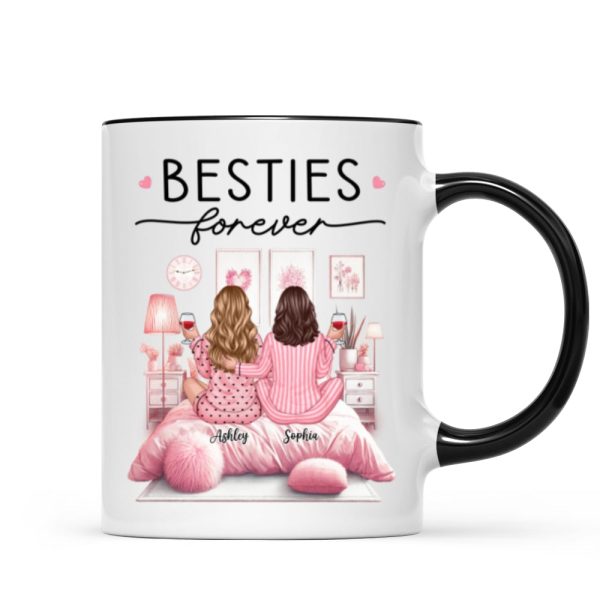 Pink Pajamas Besties In Cozy Room Personalized Mug, Heartfelt Gift For Best Friends, BFF