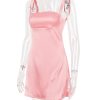 Pink Satin Square Neck Strap Mini Dress Pink Satin Square Neck Strap Mini Dress