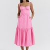 Pink Strap Midi Dress With Pocket Pink Strap Midi Dress With Pocket