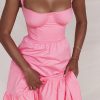 Pink Strap Midi Dress With Pocket Pink Strap Midi Dress With Pocket