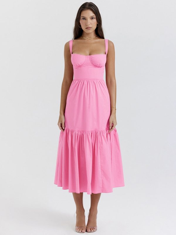 Pink Strap Midi Dress With Pocket Pink Strap Midi Dress With Pocket