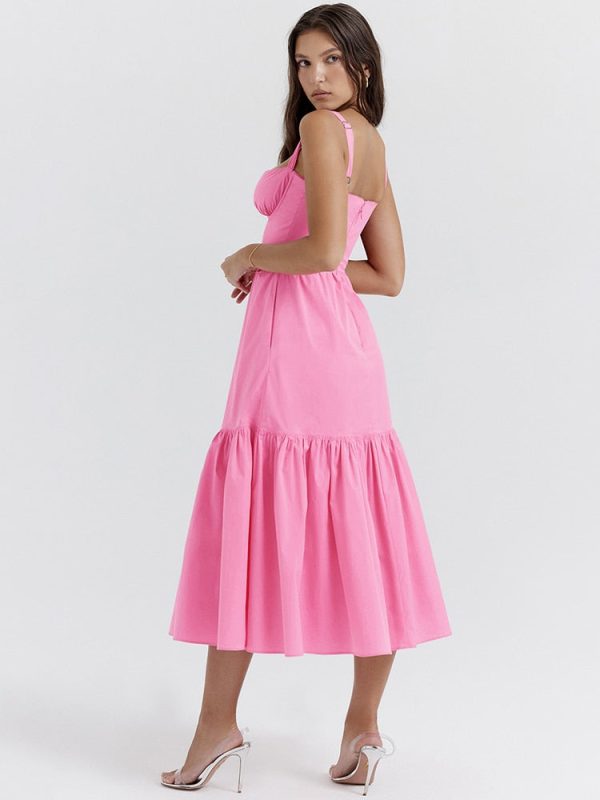 Pink Strap Midi Dress With Pocket Pink Strap Midi Dress With Pocket