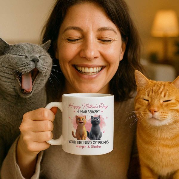 Pink Tone Happy Mother's Day Human Servant Cartoon Funny Cats Personalized Mug