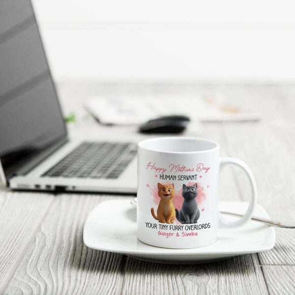 Pink Tone Happy Mother's Day Human Servant Cartoon Funny Cats Personalized Mug